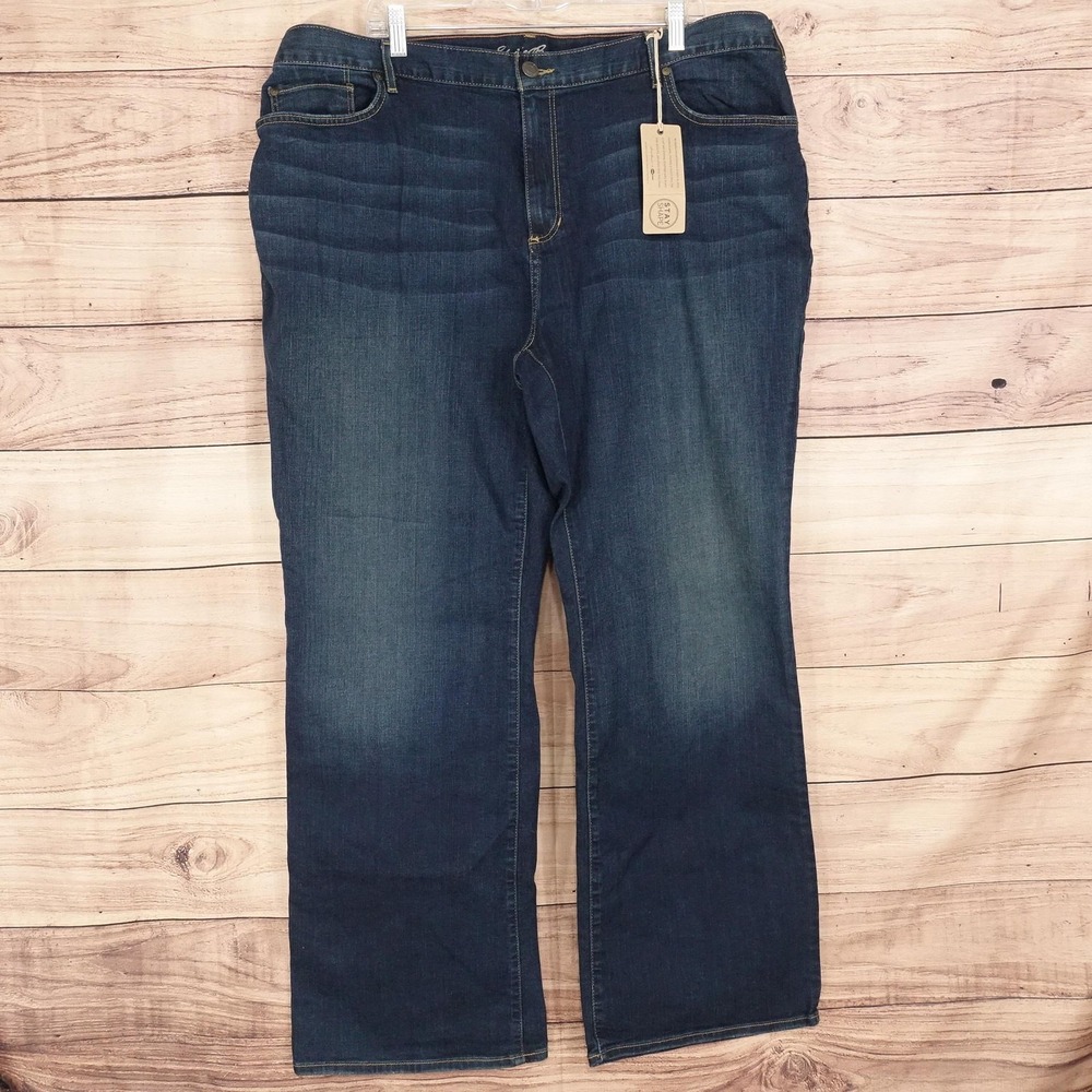 New! Eddie Bauer Straight Jeans Womens 24W Blue Dark Wash Stretch 42x32 Denim